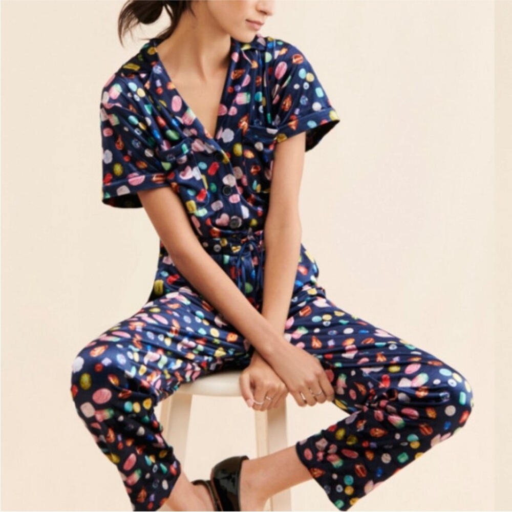 Rachel Antonoff x Nuuly Velvet velour jewel print jumper coverall romper Small